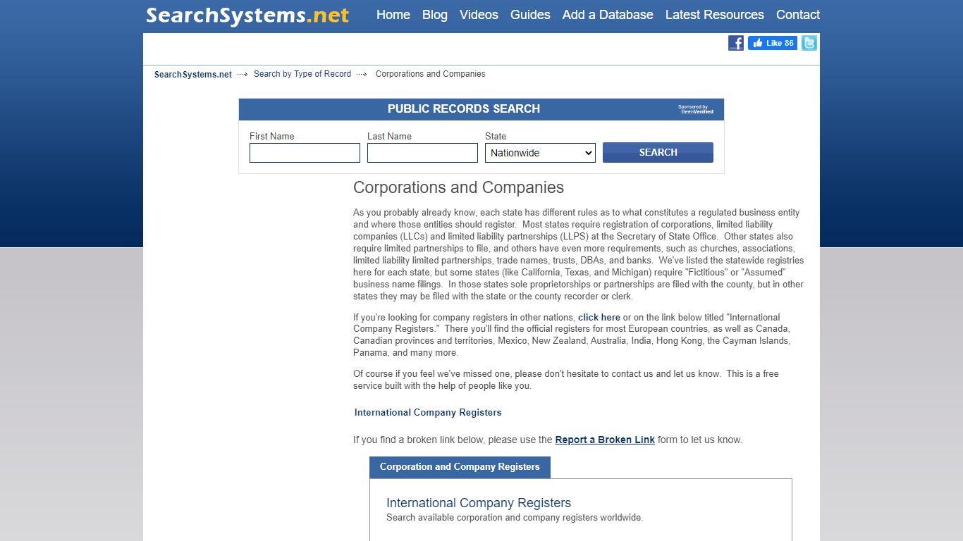 Corporation and Company Registers - Free Public Records